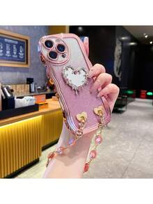 心形波浪纹手机壳，兼容 17 Pro Max，电镀防震奢华保护壳，带防尘孔和加厚边框，适用于三星 Galaxy S24 Ultra/S24 Plus/S24/S23 Ultra/S23 Plus/S23/S22 Ultra/S22 Plus/S22/S21 Ultra/S21 Plus/S21 FE/S23 FE/S20 Ultra/S20 Plus/S20 FE，兼容 A5x/C1 2 3 4 5 6 7 8 9/9 8 7 6 5 4 3 2 1，兼容 A1 2 3 4 5 6 7 8 9 9 8 7 6 5 4 3 2 1 - 粉色 - 查看 3