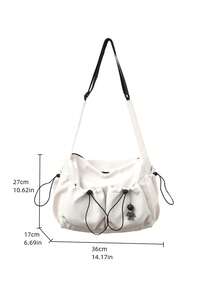 Women's Large Capacity Crossbody Bag With Pendant, Unisex Multi-Pocket Drawstring Waterproof Nylon Shoulder Bag - Beige - View 4