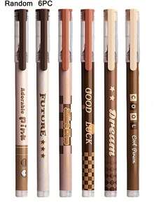 6 Pieces (1 Box) Maillard Gel Pen Set Coffee 0.5mm Ball Point Pen Black Quick Drying Ink, Suitable For Writing Office School - Default - View 12