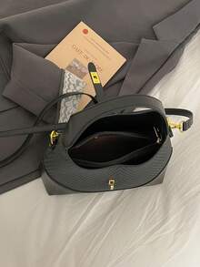 Bolso de mano y bolso de hombro para mujer, elegante y minimalista de moda, bolso de silla de montar casual de negocios vintage, color marrón - Oro rosa - Ver 10