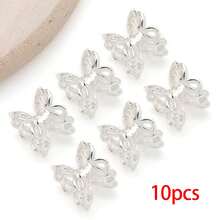 10/30个珠帽 18K镀银精美镂空花朵珠帽 黄铜花朵端帽 散珠 适用于手链项链 DIY珠宝制作工艺品材料 - 銀色 - 查看 27