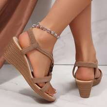 Open Toe Comfy Casual Summer High Heels Platform Wedges Sandals For Women Dressy Breathable Beach Shoes Bohemian - 卡其色 - 查看 4
