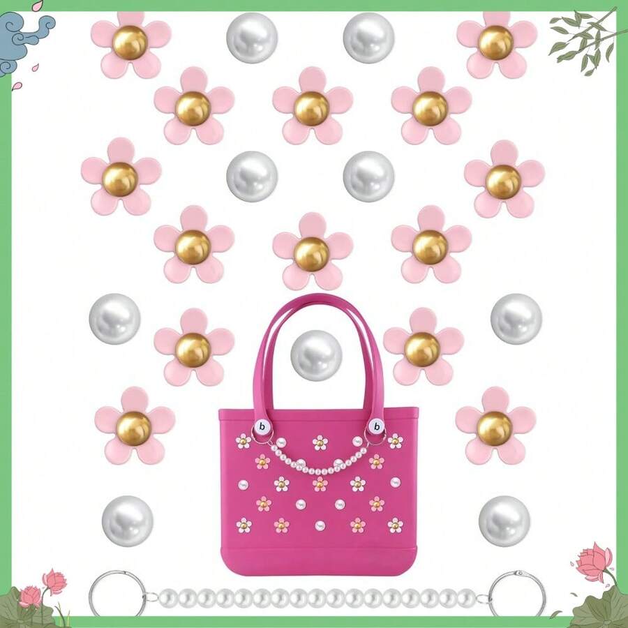 Pearl Flower Charms For Bogg Bags Accessories Women Girls With Detachable Chain - Stylish Durable Decorative For   Totes Rubber Beach Bags Red - 預設 - 查看 1