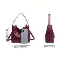 Luxury Woven Faux Leather Hobo Bag For Women, Adjustable Strap Crossbody Shoulder Bag, Fashion Handbag For Commute & Dating - Multicolor - View 7