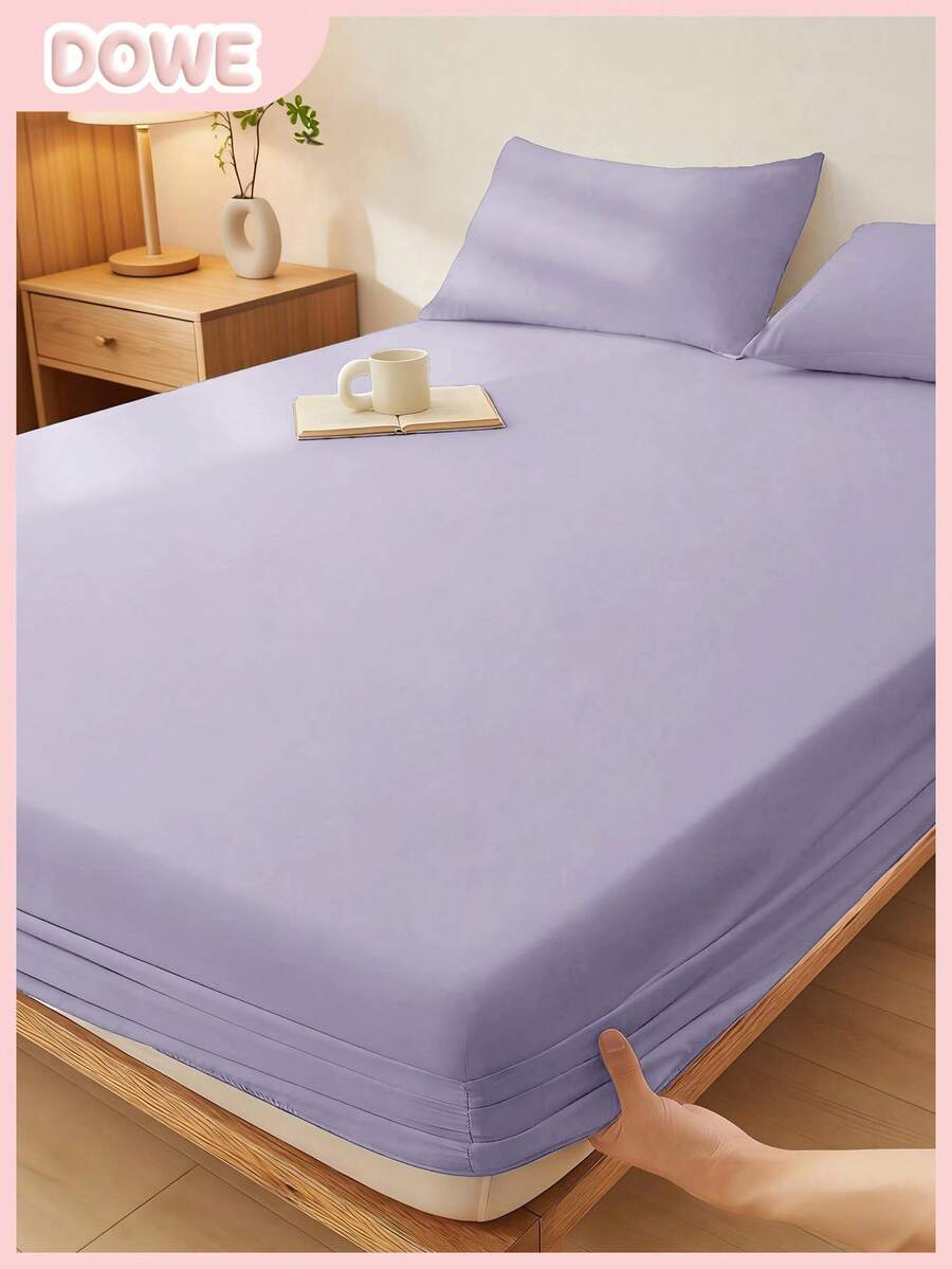 1 pieza Sábana ajustada de unicolor, protector de colchón, funda de colchón, diseño de bolsillo profundo, suave y transpirable, se ajusta a varios tamaños de cama - Morado - Ver 1