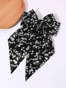 1pc Women's Fashion Elegant Black Floral Bowknot Ribbon Hair Clip, Suitable For Daily Wear, Spring/Summer, Party, Outing, Claw Clips - Black - View 4