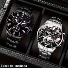 2pcs New Men's Business And Leisure Round Quartz Watch, Versatile Couple Watch Combination Set, Valentine's Day, New Year's Day, Birthday, Christmas Gift For Friends And Family. - Multicolor - View 21