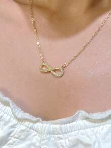 1pc 8-Shaped Rhinestone Inlaid Pendant Necklace, Fashionable Minimalist Casual Versatile Creative Design, Jewelry Accessory For Women, Suitable For Daily, Party And Banquet Wear - Yellow Gold - View 5