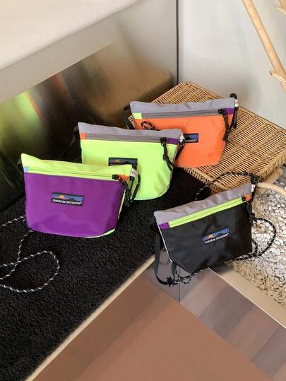 1 pieza Bolso de hombro de bloques de color para adolescentes, tela con cierre de cremallera, bolso cruzado casual adecuado para compras, viajes, uso diario