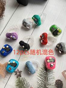 1个/6个/12个/24个装水钻花朵指环计数器，彩色水晶电子数字显示计数戒指，手动机械式人流/交通流量计数器，跑步运动圈数计数器，减压按钮计数器，祈祷/礼拜计数器 - 彩色 - 查看 18