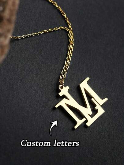 1pc Customized Gold Letter Necklace - Silver Letter Necklace - Personalized Letter Necklace - Minimalist Letter Combination Necklace, Mother's Day Gift - Christmas Gift - Gift For Mom - Father's Day Gift, Ramadan Gift, Wedding Necklace, Personalized Gift For Her
