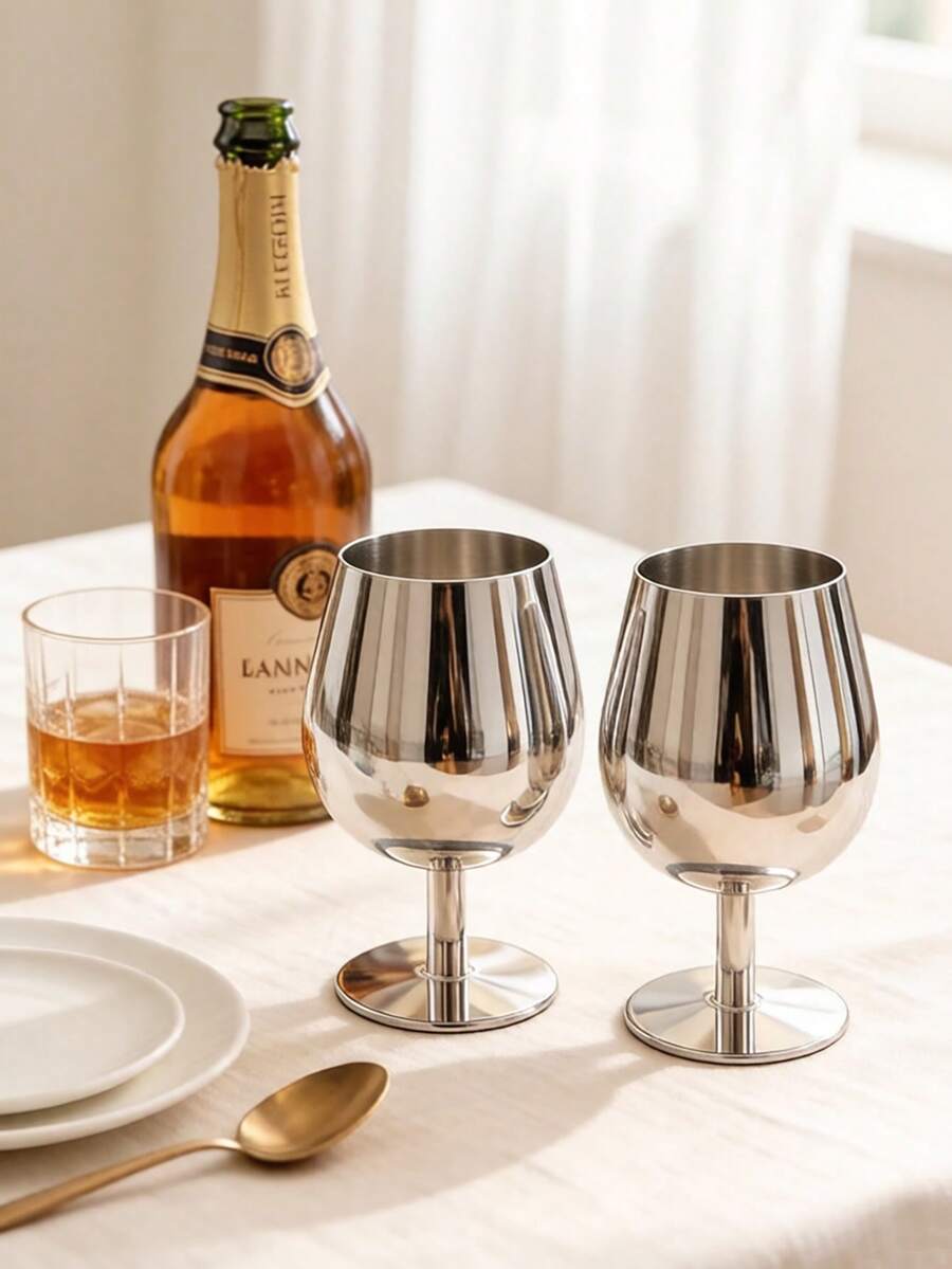 1 chiếc ly uống whisky bằng thép không gỉ, ly chân đế bằng kim loại, đồ trang trí nhà cửa, ly cocktail, ly tráng miệng, thích hợp cho dã ngoại mùa xuân/hè, kỳ nghỉ, tiệc tùng, quán bar. - Bạc - Xem 1