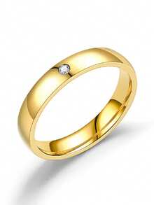 1枚时尚水钻钛钢戒指，百搭奢华珠宝配饰，独特不锈钢情侣戒指，男女皆宜的立方氧化锆简约戒指，万圣节礼物，圣诞节小礼物 - 金色 - 查看 2