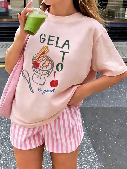 1 pieza Camiseta de manga corta con estampado para niña preadolescente, ropa juvenil estudiantil, regalo de verano para niños