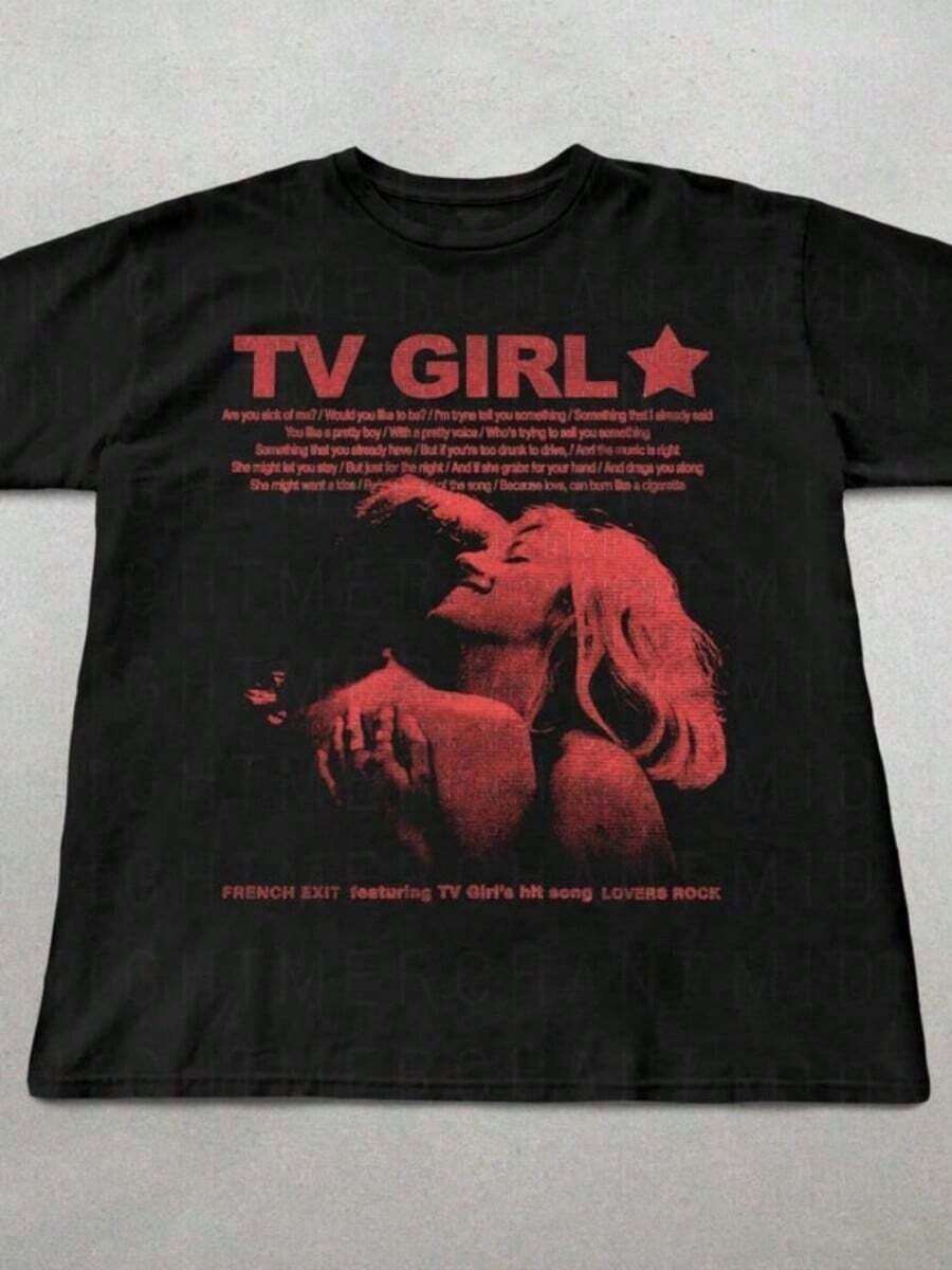 Tv Girl Tshirt, French Exit Album Tee, Cute Indie Band Tee, Gifts For Her, Lovers Rock Shirt, Tv Girvintage Clothes Women - 黑色 4 - 查看 1