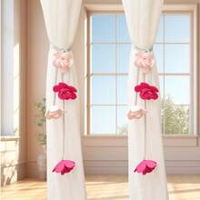Bộ 2 chiếc/1 chiếc Dây buộc rèm trang trí bằng vải hoa hồng lãng mạn, Dây buộc rèm voan, Dây buộc màn chống muỗi - Hồng + Hồng nhạt - Xem 4