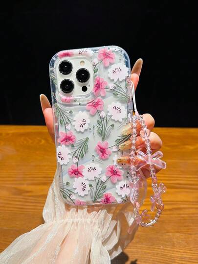 花卉图案 TPU 波浪纹防摔手机壳，适用于 16/16 Pro Max/11/15/14/12/13/XR/13 Pro/14 Pro Max/15 Pro Max/13 Pro Max/17 Pro Max 等机型 - 时尚节日礼物，附赠精美挂绳