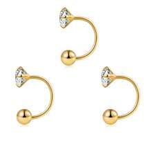 1件/3件/5件装不锈钢C形锆石耳钉，金色螺丝耳夹耳环，适合女性日常、派对、酒吧装扮、情人节礼物 - 金色 - 查看 10