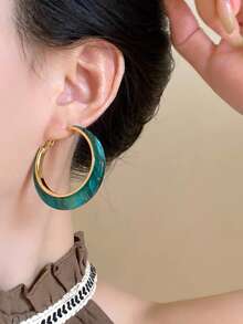 3 Pairs Vintage Resin Big Hoop Earrings, Elegant Minimalist Exaggerated Hoops, Suitable For Party, Vacation, And Daily Wear - Multicolor - View 6