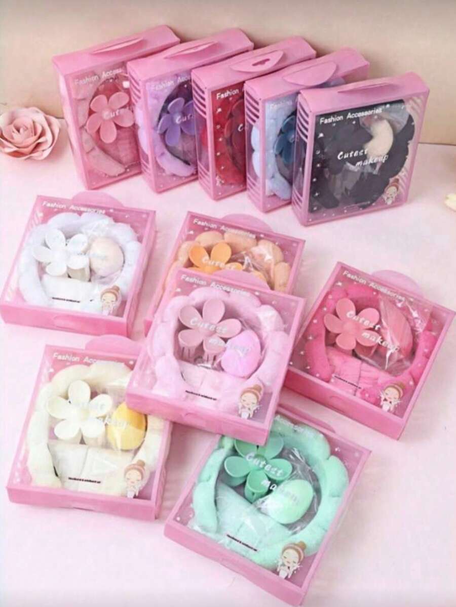 Bộ 5 món băng đô và vòng tay spa bằng mút xốp dành cho nữ, kèm kẹp tóc hoa lớn, phụ kiện tóc phù hợp cho tiệc tùng, làm quà tặng và sử dụng hàng ngày. Sản phẩm thực tế không bao gồm bao bì. - Nhiều màu - Xem 1