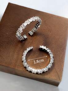 1pc Bridal Fashion Fully Paved Sparkling Cubic Zirconia Teardrop Shaped Wedding Ring, Women's Wedding Jewelry - Silver - View 2