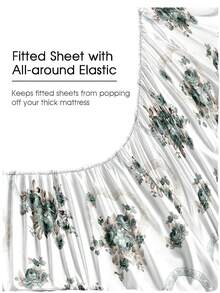 4件套绿色复古玫瑰花心形图案床单套装，易于打理的超细纤维柔软床上用品套装，花卉图案床笠套装（1张床单+1张床笠+2个枕套），床笠套装，适用于特大号、大号、标准双人床、单人床尺寸，床笠深口袋设计，枕套最大可达11.8英寸，柔软透气，不易起皱，更有利于睡眠，奢华酒店风格，送给父母、朋友的礼物，甜美少女风 - 綠色 - 查看 5