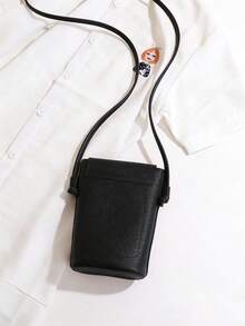 新款女士手提包 PU 皮革单肩包 时尚可调节肩带 大容量斜挎包 女士软翻盖手机包 - 黑色 - 查看 3