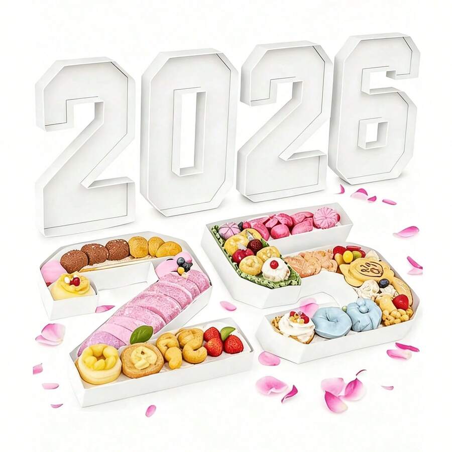 1pc 0-9 Numeric Shape Tray, Numeric Dessert Tray, DIY Food Tray, 0-9 Fruit Cookie Candy Filling Box, Cupcake Display Stand, Suitable For Wedding Anniversary, Birthday, Graduation, 1st Birthday, Family Gathering, Bridal Shower, Handmade - Multicolor - View 1