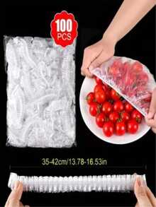 100 pièces Set de film plastique jetable et set de bonnets de douche jetables, film plastique de conservation des aliments ménagers en PE, cadeau de Noël, couvre-aliments élastique, pour conserver les aliments, les légumes et les fruits - Multicolore - Voir 4