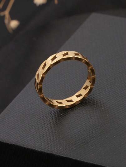 1pc 18K Gold Plated Stainless Steel Hollow Wide Band Ring, Fashionable Versatile Personalized Chic, Suitable For Women's Daily, Party, Gift For Girlfriend, Friend, Social Occasions