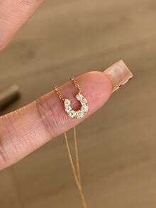 1pc Stainless Steel U-Shaped Horseshoe Pendant Necklace, Minimalist Style Versatile Dainty Clavicle Chain For Women, Commuting Accessory - U Necklace - View 1