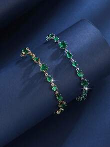 1 pieza Pulsera elegante y minimalista con corazón y gota de agua con óvalo de zirconia verde para mujer, uso diario y regalo - F51760 - Ver 4