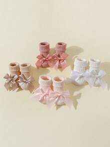 4 Pairs Baby/Toddler Girls Cotton Bow Decor Anti-Slip Mid-Calf Socks, Suitable For Indoor Crawling On Floor - Multicolor - View 11