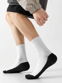 5/10双装男女通用撞色白色中筒袜，户外袜，休闲中筒袜，秋冬袜，保暖袜，棉袜，透气袜，时尚，个性化，柔软，可爱 - 彩色 - 查看 3