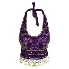 Halter Neck Sequin Embroidered Metal Disc Tassel Fringe Crop Top Belly Dance Performance Costume Party Festival Wear (Multiple Colors Available) - 彩色 - 查看 14