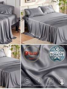 Hotel Quality Luxury Flat Sheet – Wrinkle-Free Solid Blue Bedding - Grey - View 6