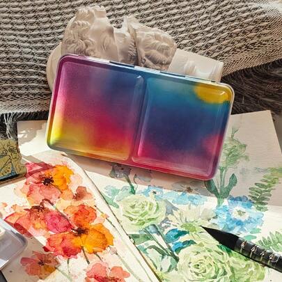 Empty Flat Metal Painting Box Classic Folding Iron Case 1pc For Watercolor Paint Subpackage Art Supplies