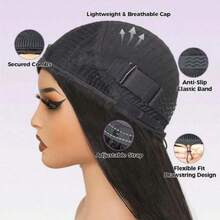 ZHENDEFA Kinky Straight Half Wig Human Hair 3 In 1 Seamless Flip Over Half Wigs For Women Ready To Go Headband Wig 180% Density Drawstring Kinky Straight Half Wig Glueless Natural Black - SNatural - View 13