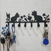 CIF BUY 1个可爱猫咪花朵造型金属钥匙挂钩，时尚珐琅表面，安装简便，装饰性钥匙架，适用于客厅、浴室、衣柜收纳。适合现代家居装饰、卧室、浴室装饰。 - 黑色 - 查看 7