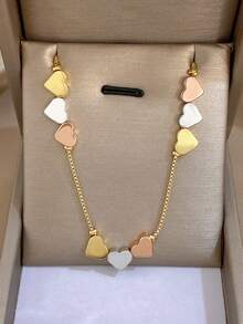 1Pc 18K Gold Plated Anti-Fading Modern Romantic Light Luxury Love Pendant Necklace, Three-Tone Heart In Gold Silver & Rose Gold, Women's Adjustable Statement Jewelry For Valentine's Day, Anniversary, Daily Wear, Party, Birthday Gift, Romantic Versatile Accessory - Multicolor - View 2