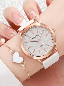 6pcs/Set Women's Gift Watch, Fashion Casual Glitter Dial Quartz Wristwatch + Heart Charm Bracelet (Watch Box Not Included) - Multicolor - View 4