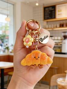 1pc Cute Girl, Flower, Toast, Bread, Hamburger, Croissant Food Pendant Keychain Bag Charm, Great Gift For Best Friend - Multicolor - View 7