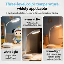 1pc White LED Round Base Button Lamp, Eye-Caring Reading Light, LED Desk Lamp, Desk Lamp, Chargeable/Plug-In, 3 Color Temperatures, Suitable For Dorm, Bedroom, Home, Christmas, Easter, Night Light, Lampshade, Reading Lamp, Bedroom Lighting, Desk Lamp, Reading Light, Reading, Office Supplies, Bedroom, Light, Battery Capacity: 800mAh - Desk Lamp - View 8