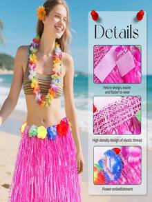 Bộ váy cỏ Hawaii 8/4 món, thích hợp cho khiêu vũ Hawaii, tiệc bể bơi, đám cưới, tiệc sinh nhật, trang phục lễ hội và đạo cụ. - nhiều màu - Xem 3