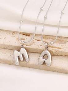 1pc Stainless Steel 3D Bubble Stereoscopic Letter Charm Necklace For Women Initial Capital Alphabet Pendant Necklace Jewelry Gifts - necklace - View 7