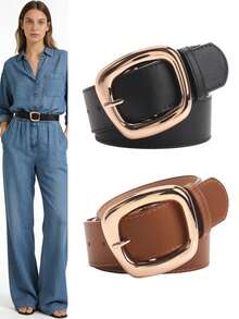 新款多功能梯形扣宽腰带，时尚通勤休闲风，可搭配牛仔裤等服饰，是女士的理想之选。 - 彩色 - 查看 1