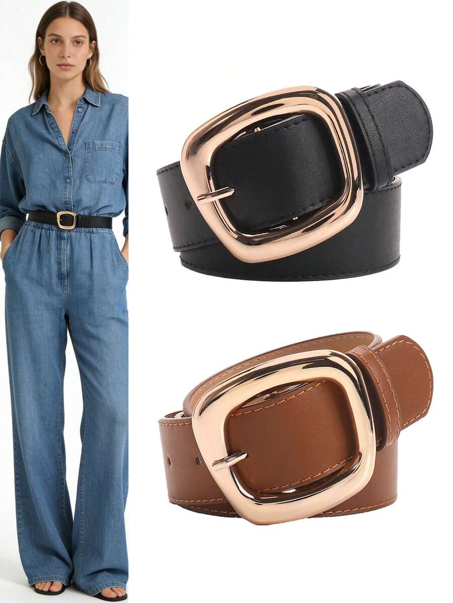 新款多功能梯形扣宽腰带，时尚通勤休闲风，可搭配牛仔裤等服饰，是女士的理想之选。 - 彩色 - 查看 1