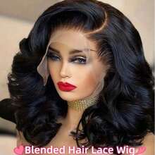 Tóc giả nữ chất lượng cao, độ dày 200%, kích thước 8-14 inch và 16-34 inch, kiểu dáng bobo gợn sóng, ren trước 13x6, làm từ tóc người Brazil, tóc giả kiểu bobo gợn sóng, ren trước 13x6, tóc giả hỗn hợp, kiểu bobo gợn sóng tự do, sợi tổng hợp chịu nhiệt. - Tự nhiên & Đen - Xem 63