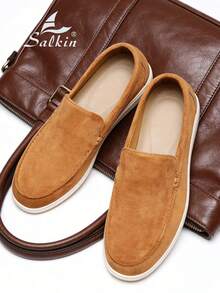 Salkin Designer Mode Herren Wildleder Loafer, Herren Business Formelle Lederschuhe, geeignet für Büro, Hochzeit, Party, Date, romantisches Dinner, Urlaubsgeschenk, Studentenkasualschuhe, vielseitige Herrenschuhe. Empfehlung: eine Nummer größer wählen. - Braun - Übersicht 6