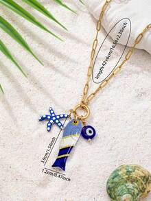 1pc Stainless Steel Chain Lobster Clasp & Starfish Pendant Necklace, Women's Summer Vacation Bohemian Style DIY Charming Necklace - Multicolor - View 3